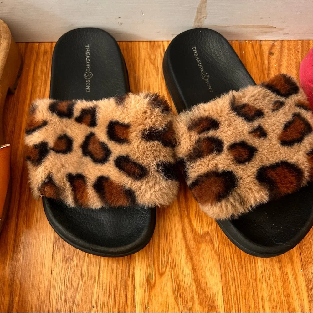 Pink and leopard print Girls sandals slides 13/1